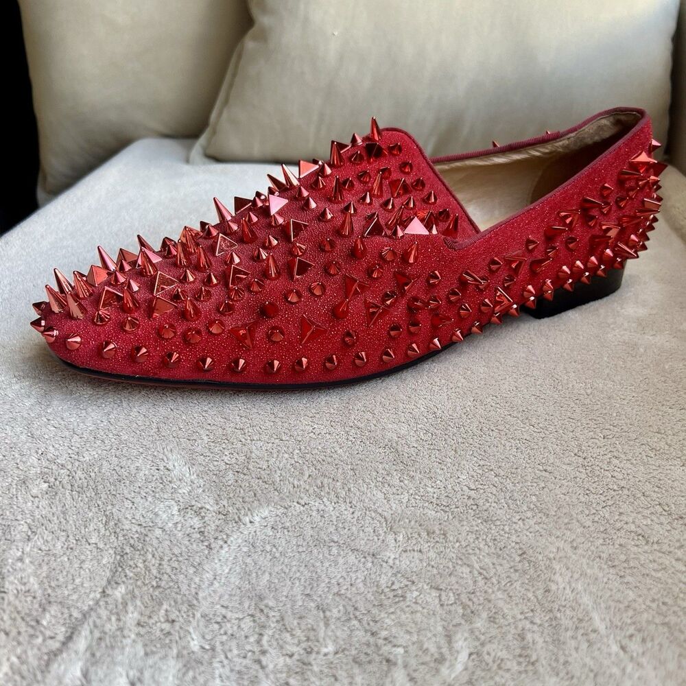 Ferucci Red Spike Rivet Flat Slip On Loafers Men 13 Art To Wear Slipper‎ Bling